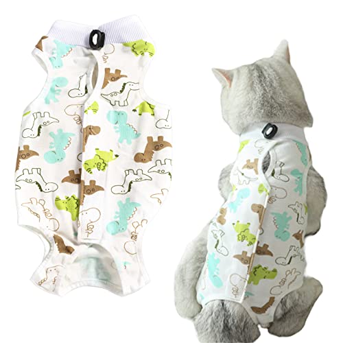 HACRAHO Recovery Suit for Cat, 1 PCS Cute Dinosaur E-Collar Cat Wound Surgery Recovery Suit Pet After Surgery Wear for Small Medium Pets, M