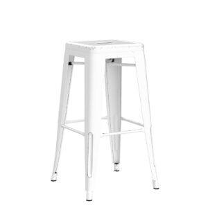 AC Pacific Backless Metal Barstools, Modern Industrial Light Weight Stackable Counter Height Bar Stools Set of 2 for Indoor and Outdoor Use, 30" High, Distressed Snow White