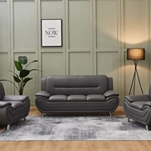 Kingway Faux Leather Living Room Sofas, 3 SEAT, Gray