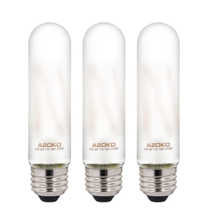 ASOKO T10 LED Frosted Bulbs Warm White 2700K LED Tubular Edison Light Bulbs 6W Dimmable Tube Vintage Led Bulbs 60 Watt Equivalent,E26 Medium Base 3 Packs