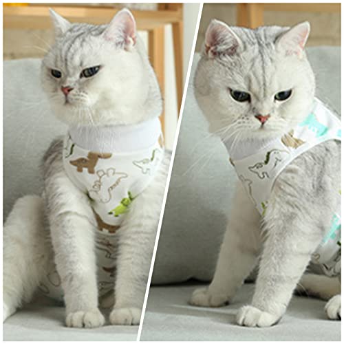 HACRAHO Recovery Suit for Cat, 1 PCS Cute Dinosaur E-Collar Cat Wound Surgery Recovery Suit Pet After Surgery Wear for Small Medium Pets, M