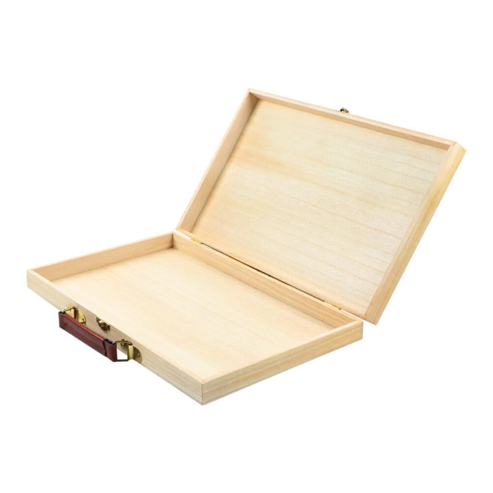 Wakauto 1pc Unfinished Wooden Painting Box with Locking Clasp,Multi-purpose Storage Case Drawing Art Accessory Wood Treasure Chest for Holds Markers, Paint, Brushes, Pencils