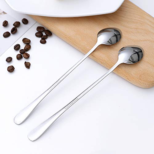 Long Handle Iced Tea Spoon, 7 Inch Stainless Steel Cocktail Stirring Durable Round Head Coffee Stirrers Smooth Teaspoon Bartending Tool Gift for Mothers Mixing Tea Milkshake Latte Cold Drink Party