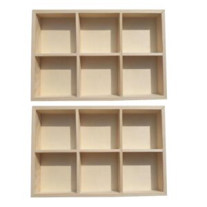 wakauto 2pcs wooden storage divider box showcase display box 6 grid wood organization tray desk display crafts holder for art supplies organizer