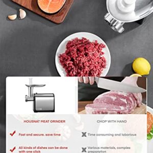 Electric Meat Grinder, 2600W Max Meat Grinders for Home Use, HOUSNAT 3 in 1 Heavy Duty Meat Mincer with 2 Blades and 3 Plates, Sausage Stuffer Tube & Kubbe Kit, Stainless Steel