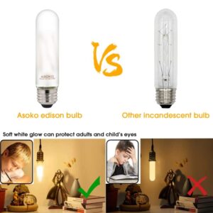 ASOKO T10 LED Frosted Bulbs Warm White 2700K LED Tubular Edison Light Bulbs 6W Dimmable Tube Vintage Led Bulbs 60 Watt Equivalent,E26 Medium Base 3 Packs