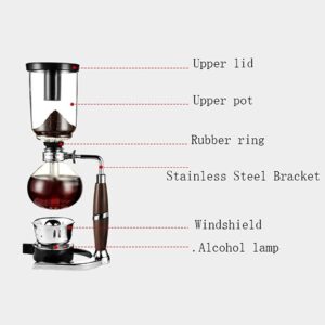 Coffee Maker Glass Siphon Coffee Maker Heat-Resistant Glass Manually Coffee Brewer Hot Tea Maker Machine for Home Office 3 Cup Cold Brew Maker (Color : Brown) (Color : Black)