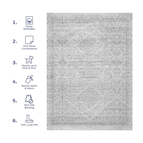 nuLOOM 6' Round SpinClean Machine Washable Stain-Resistant Area Rug with Non Slip Backing, Low Profile for Living Room, Bedroom, and Dining Room, Hart Grey