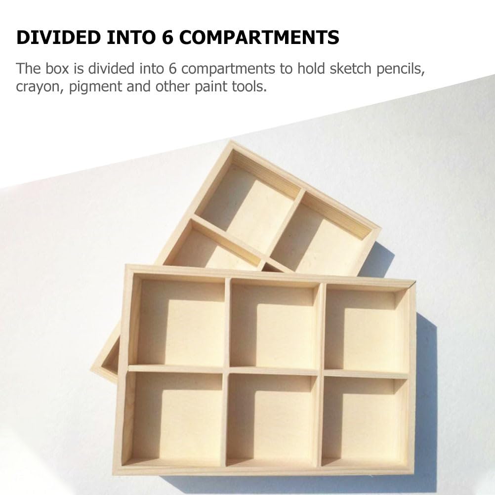 Wakauto 2Pcs Wooden Storage Divider Box Showcase Display Box 6 Grid Wood Organization Tray Desk Display Crafts Holder for Art Supplies Organizer