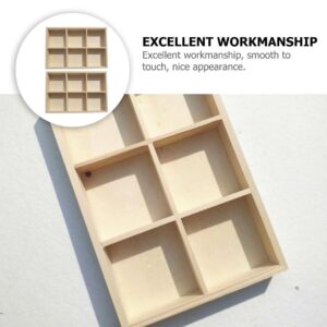 Wakauto 2Pcs Wooden Storage Divider Box Showcase Display Box 6 Grid Wood Organization Tray Desk Display Crafts Holder for Art Supplies Organizer