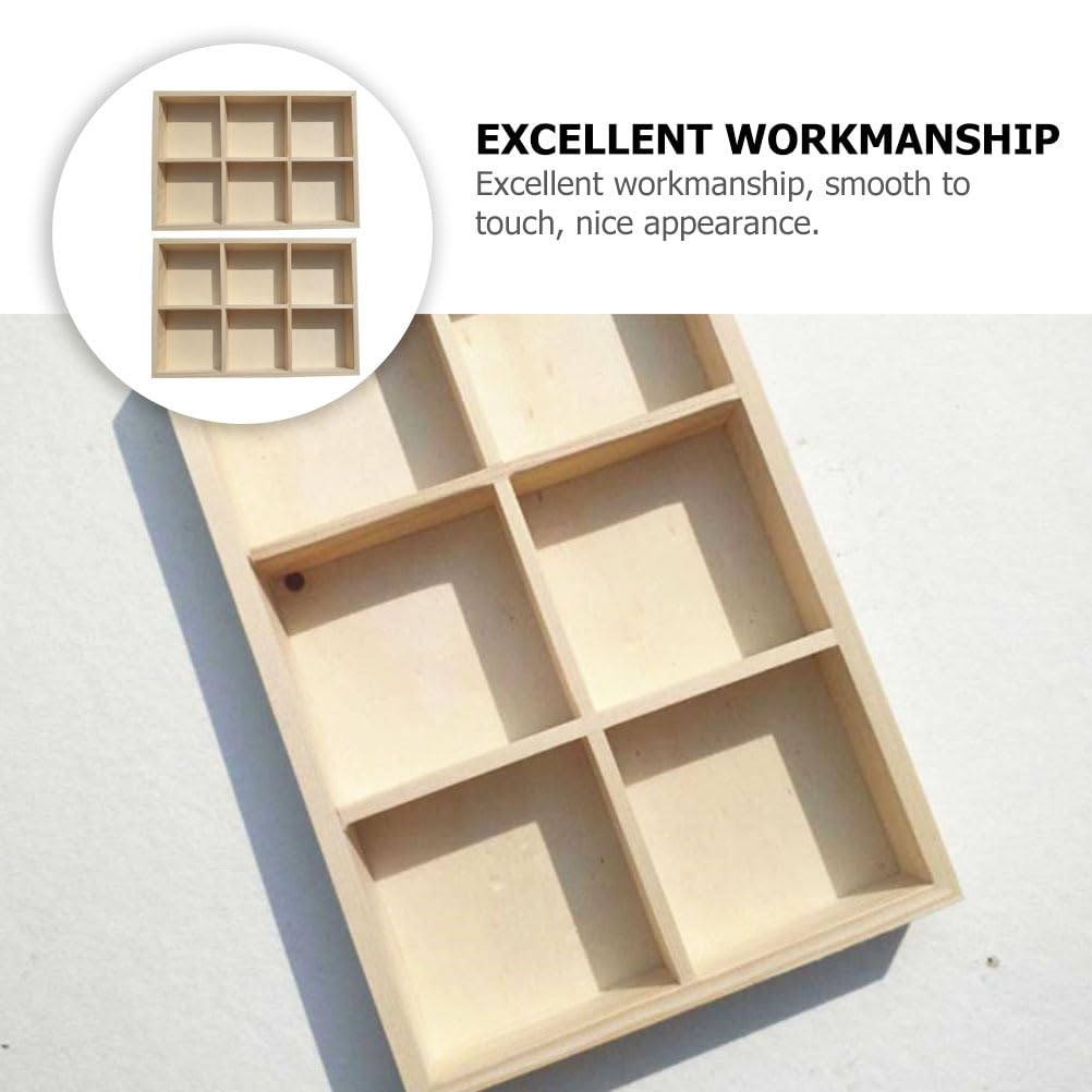 Wakauto 2Pcs Wooden Storage Divider Box Showcase Display Box 6 Grid Wood Organization Tray Desk Display Crafts Holder for Art Supplies Organizer