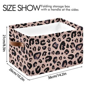 Large Storage Basket Pink Black Leopard Foldable Storage Box Organizer Bins with Handles for Bedroom Home Office