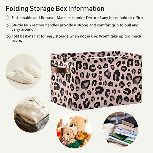 Large Storage Basket Pink Black Leopard Foldable Storage Box Organizer Bins with Handles for Bedroom Home Office