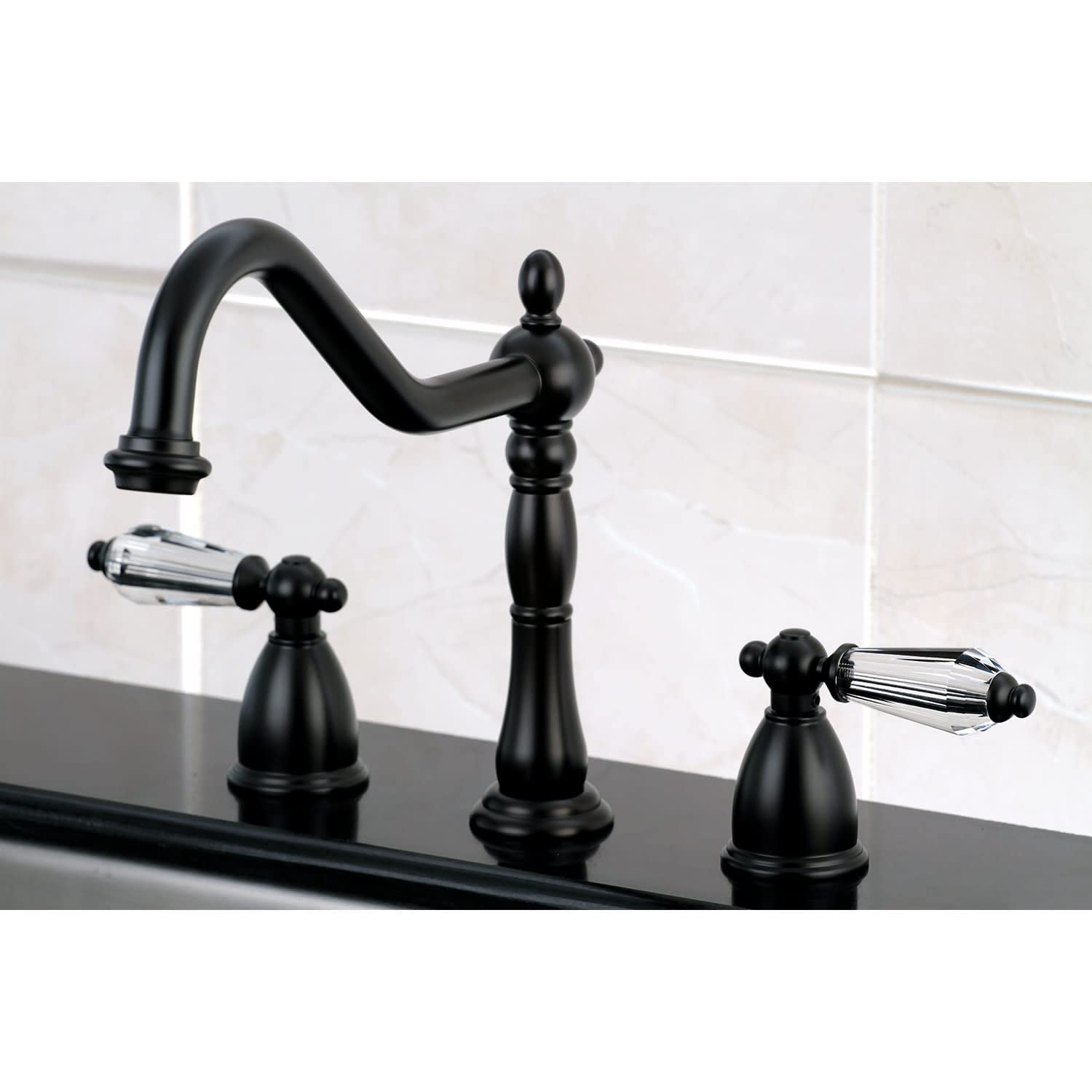 Kingston Brass KB1790WLLLS Wilshire Widespread Kitchen Faucet, Matte Black