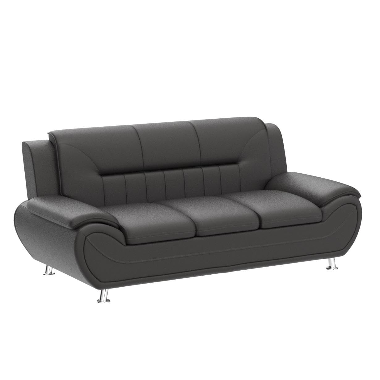 Kingway Faux Leather Living Room Sofas, 3 SEAT, Gray