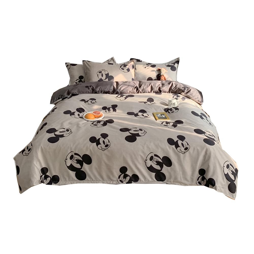 HOLY HOME Kid’s Bedding, Cartoon Mouse Duvet Cover Set 4 Piece Birthday Gift Bedclothes (Queen, Grey)