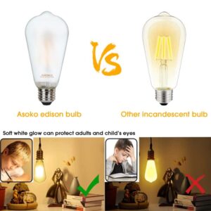 ASOKO ST64 Frosted LED Edison Vintage Light Bulbs, 6W Equivalent 60W 2700K Warm White, Dimmable LED Edison Bulb Antique LED Filament Bulbs 4 Packs