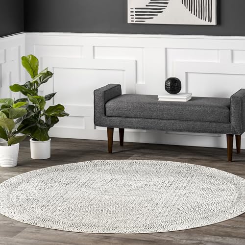 nuLOOM 6' Round SpinClean Machine Washable Stain-Resistant Area Rug with Non Slip Backing, Low Profile for Living Room, Bedroom, and Dining Room, Hart Grey