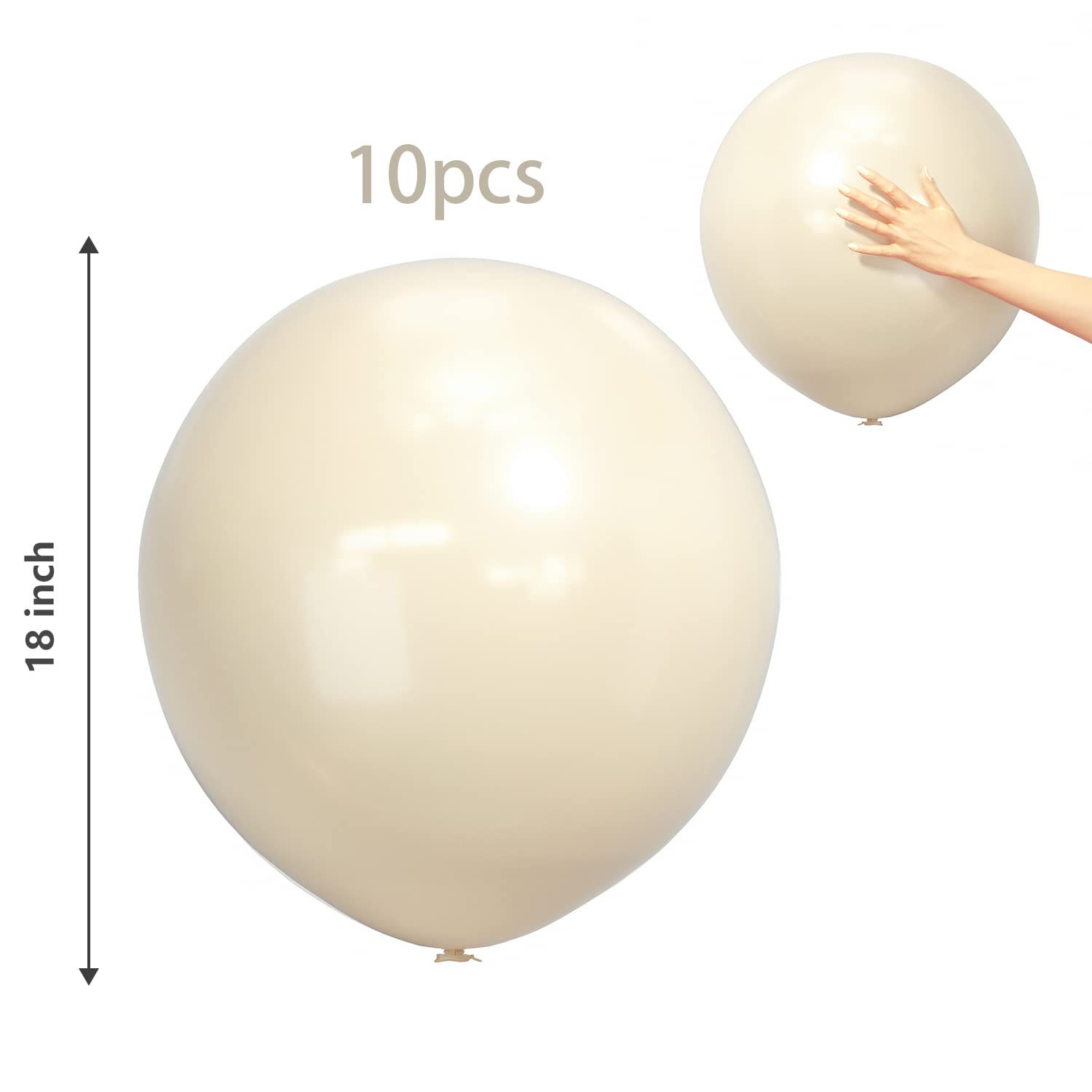 White Sand Balloons Party Balloons 18 Inch 10 Pack Cream White Latex Balloons for Baby Shower Happy Birthday Party Decorations