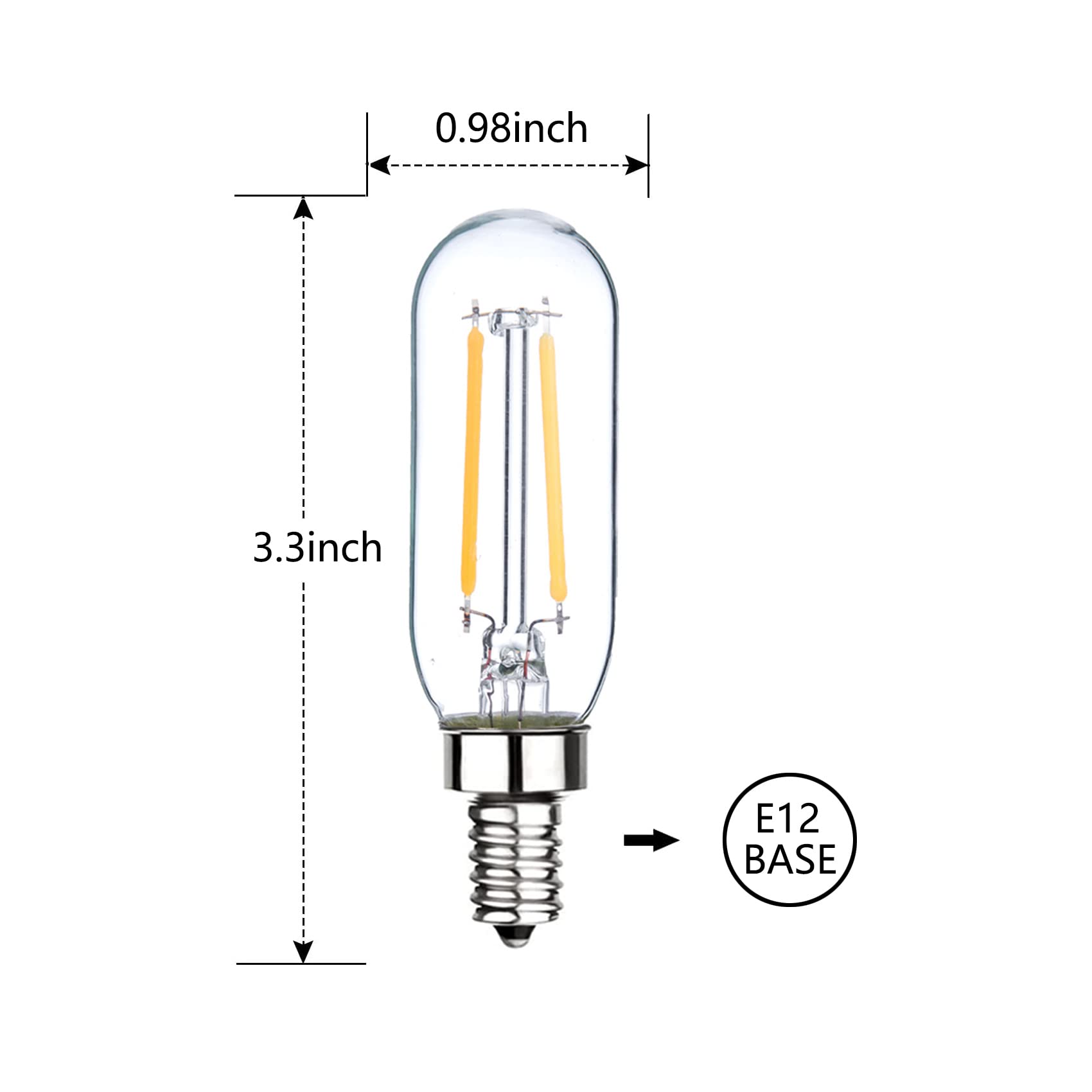 Sunaiony E12 Candelabra Bulb 25W T6 LED Bulb Dimmable 3000K Soft White, 2W Vintage LED Filament Edison Candle Bulb for Chandelier Ceiling Light, 12 Pack