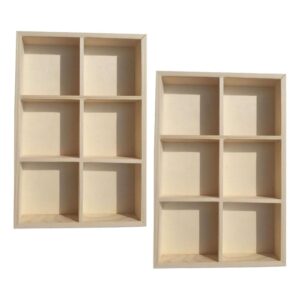 Wakauto 2Pcs Wooden Storage Divider Box Showcase Display Box 6 Grid Wood Organization Tray Desk Display Crafts Holder for Art Supplies Organizer