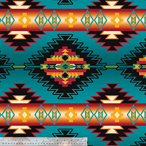 Aztec Stripe Turquoise Anti-Pill Fleece Fabric by The Yard