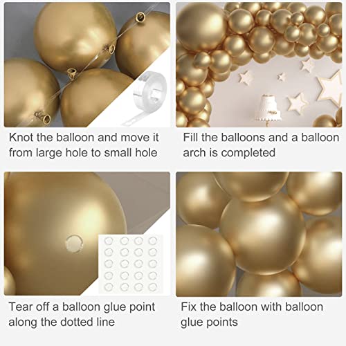 TUPARKA 102 Pcs Metallic Gold Balloons Garland Arch Kit Different Sizes Gold Balloons 5 10 12 18 inch Balloons with Garland Strip for Birthday Wedding Graduation Festival Party Decorations