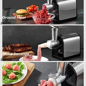 Electric Meat Grinder, 2600W Max Meat Grinders for Home Use, HOUSNAT 3 in 1 Heavy Duty Meat Mincer with 2 Blades and 3 Plates, Sausage Stuffer Tube & Kubbe Kit, Stainless Steel