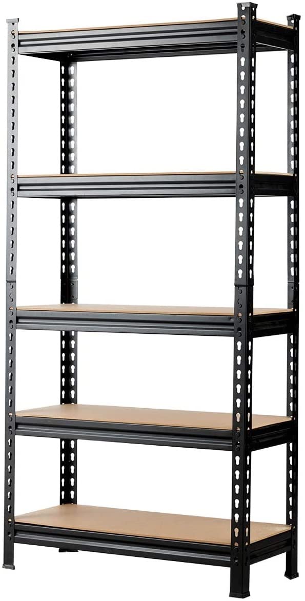 LDAILY 5-Tier Storage Rack, Heavy Duty Steel Shelf Unit with Adjustable Shelves, Boltless Shelving for Free Combination, 60" Commercial Garage Rack Unit (1, Black)