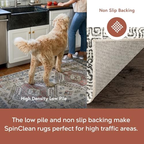 nuLOOM 6' Round SpinClean Machine Washable Stain-Resistant Area Rug with Non Slip Backing, Low Profile for Living Room, Bedroom, and Dining Room, Hart Grey