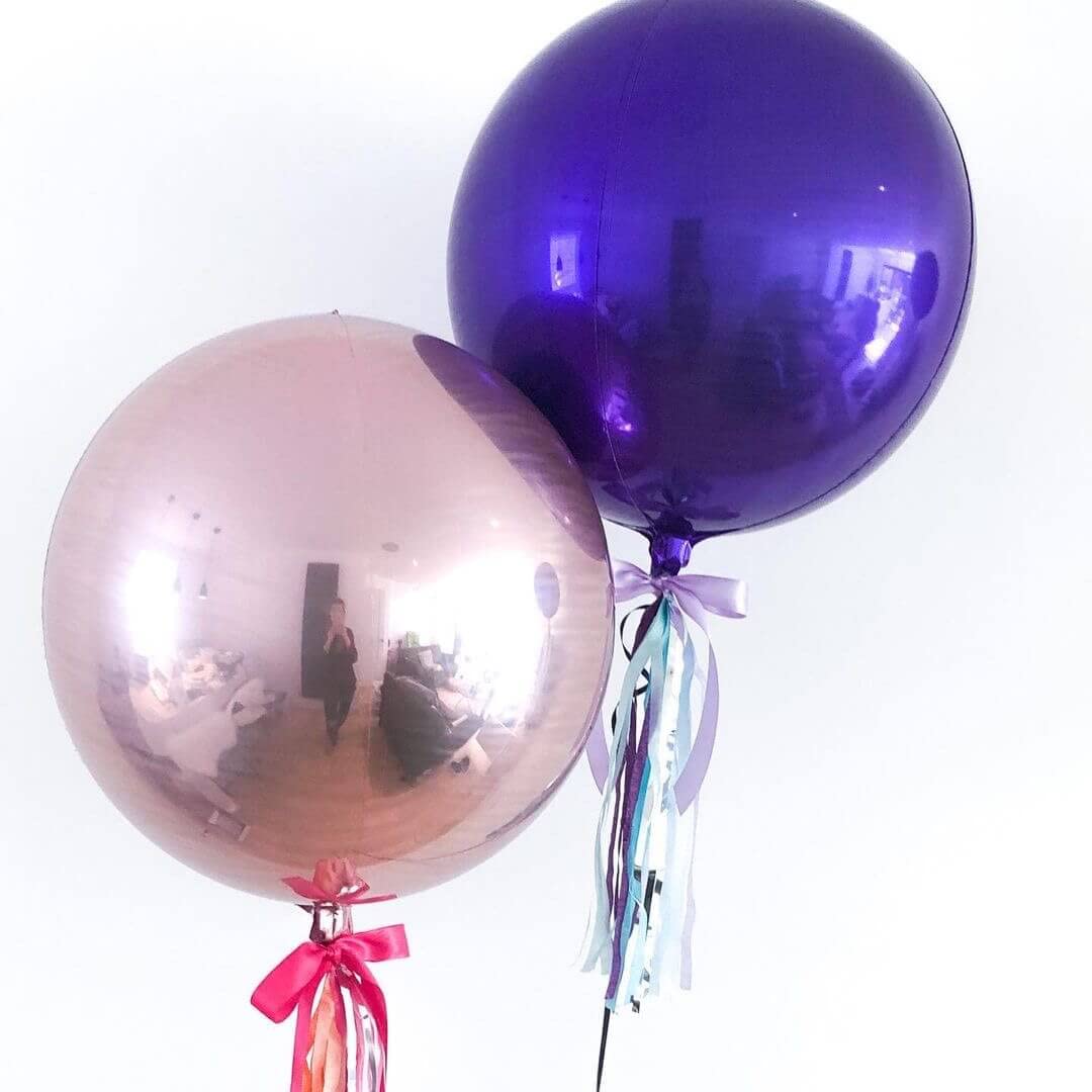 6 Pack Purple 22 Inch 4D Foil Balloons Big 360 Degree Round Sephere Mylar Balloons Mirror Finish Metallic Balloons for Wedding,Birthday,Bachelorette,Baby Shower Decorations Party Supplies