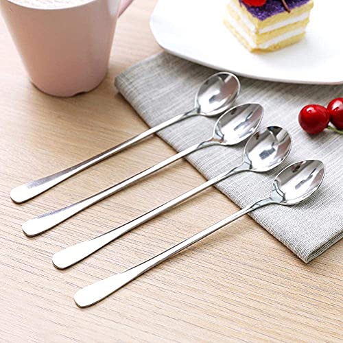 Long Handle Iced Tea Spoon, 7 Inch Stainless Steel Cocktail Stirring Durable Round Head Coffee Stirrers Smooth Teaspoon Bartending Tool Gift for Mothers Mixing Tea Milkshake Latte Cold Drink Party