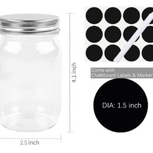 TUZAZO 8 Ounce Clear Plastic Mason Jars Containers With Screw On Lids - Refillable Round Empty Plastic Slime Storage Containers for Kitchen & Household Storage - BPA Free (12 Pack)