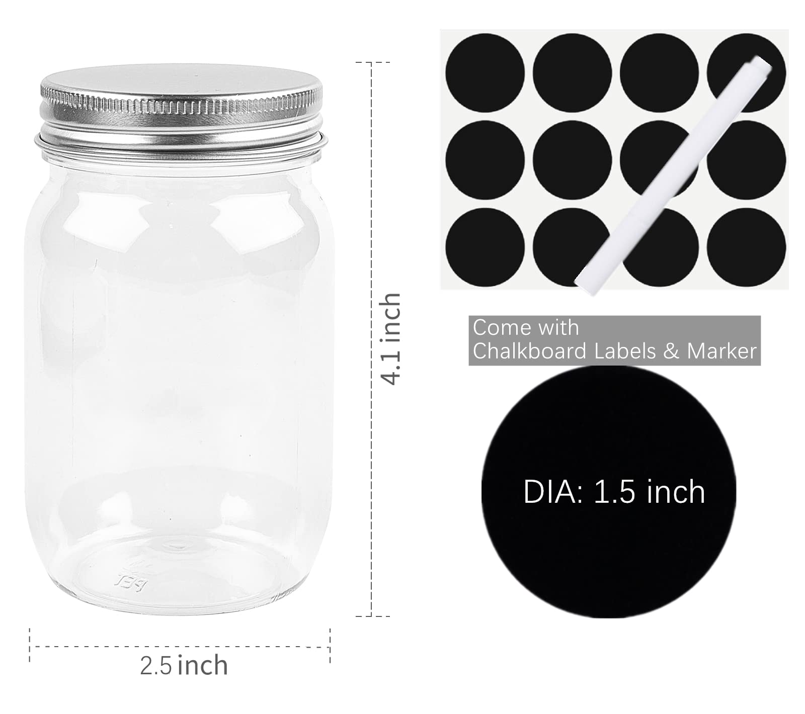 TUZAZO 8 Ounce Clear Plastic Mason Jars Containers With Screw On Lids - Refillable Round Empty Plastic Slime Storage Containers for Kitchen & Household Storage - BPA Free (12 Pack)