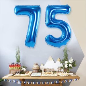 Maigendoo Jumbo 75 Number Balloon 40 Inch Large Digit Balloons Huge Helium Balloon Foil Mylar Balloon with Swirl Decorations for 75th Birthday Party Graduation Celebration Anniversary Event, Blue