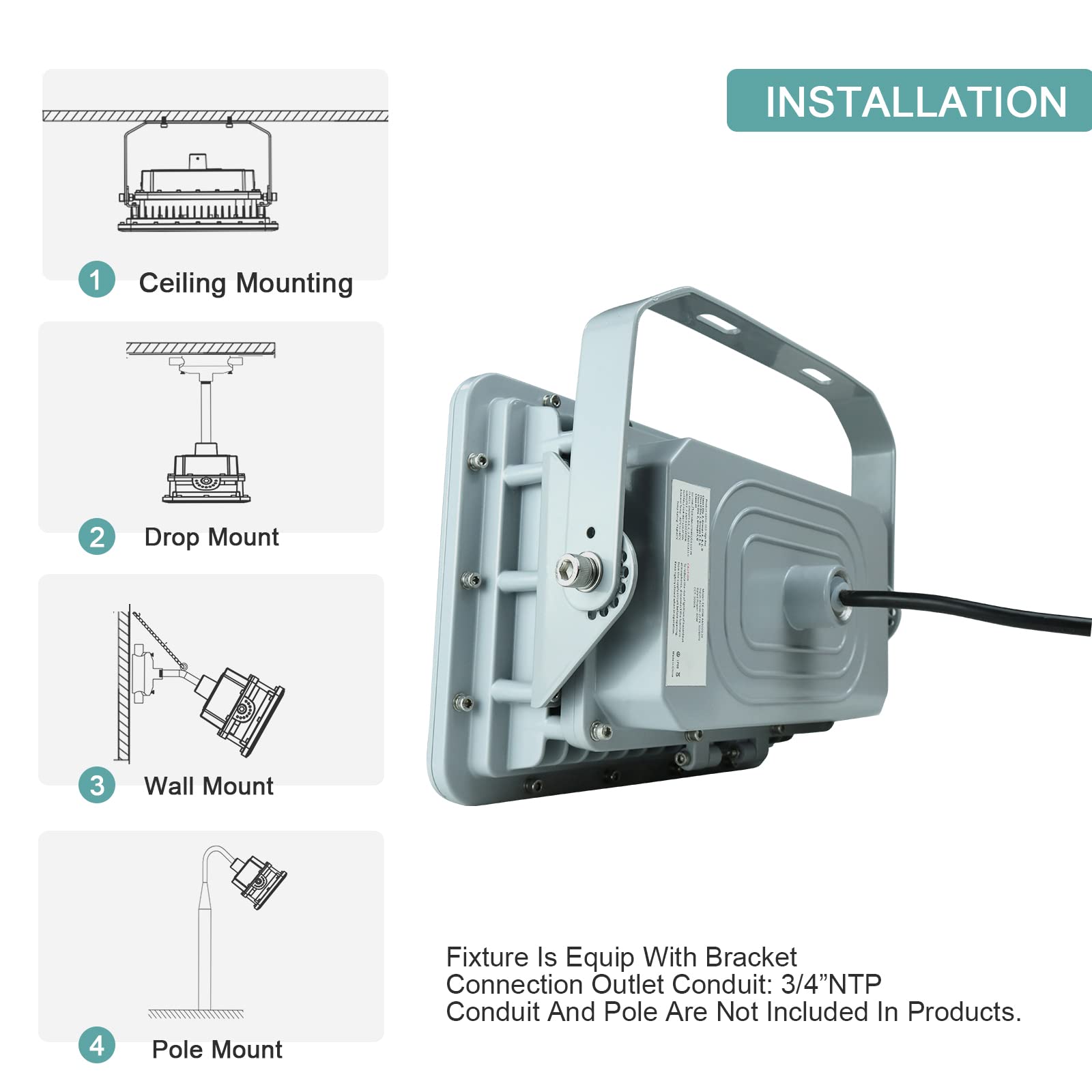 Sokply LED Explosion Proof Light UL844 Certified 80W 10800LM(320W HPS Eqv.), Class I Division II Hazardous Locations Luminaires Warehouse Lighting 100-277V, IP66 A Series