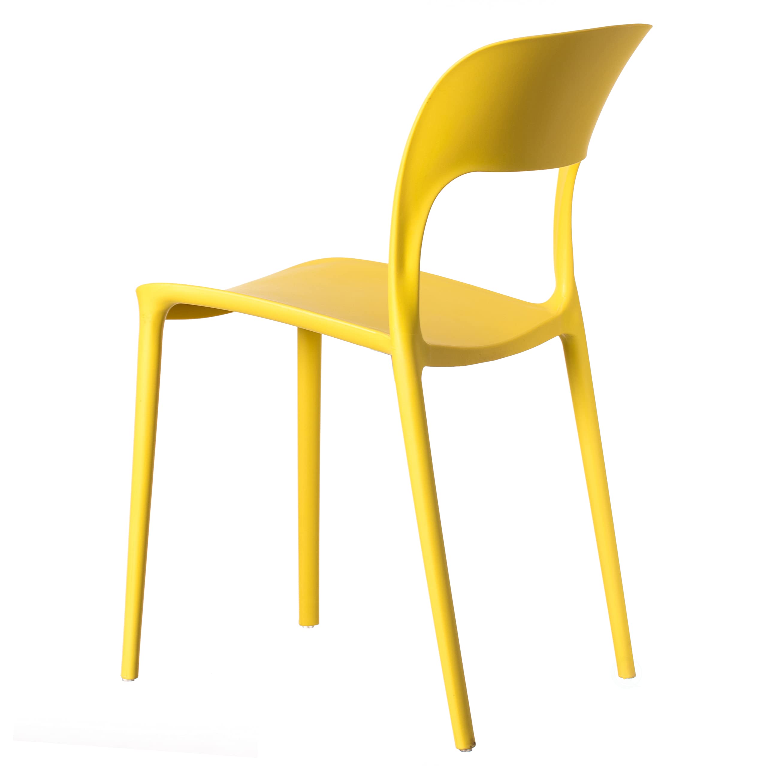 Fabulaxe Modern Plastic Outdoor Dining Chair with Open Curved Back, Yellow Set of 2