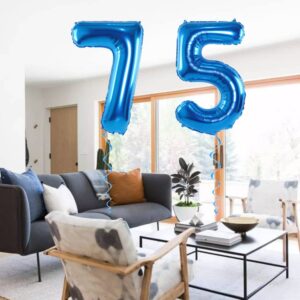 Maigendoo Jumbo 75 Number Balloon 40 Inch Large Digit Balloons Huge Helium Balloon Foil Mylar Balloon with Swirl Decorations for 75th Birthday Party Graduation Celebration Anniversary Event, Blue