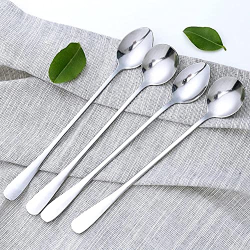 Long Handle Iced Tea Spoon, 7 Inch Stainless Steel Cocktail Stirring Durable Round Head Coffee Stirrers Smooth Teaspoon Bartending Tool Gift for Mothers Mixing Tea Milkshake Latte Cold Drink Party