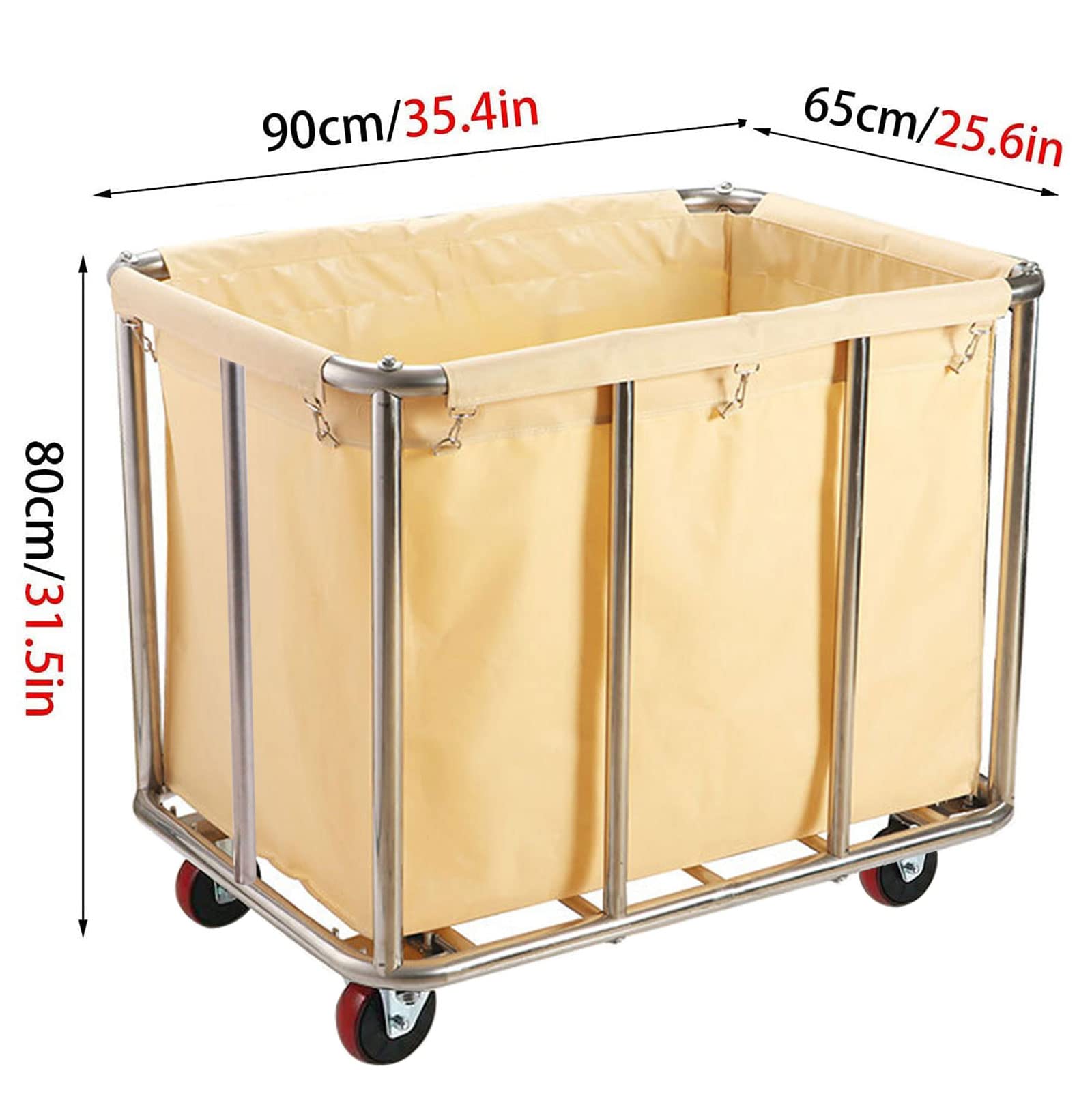 Commercial Laundry Cart with Wheels, 11.35 Bushels Large Laundry Roller with Removable Waterproof Canvas Lined Basket, Heavy Duty Stainless Steel Laundry Basket for Hotels and Hospitals