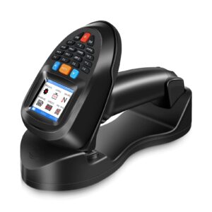 1d 2d wireless barcode scanner, jrhc portable inventory scanner with charging base data collector barcode reader data terminal 2 in 1 usb connection & 2.4g wireless bar code scanners with 2.2" screen