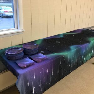 9x5Ft Galaxy Aurora Shooting Star PartyTablecloths Starry Night Tablecovers Twinkle Star Celestial Outer Space Celestial Meteor Theme Decoration for Birthday Wedding Baby Shower Party Supplies