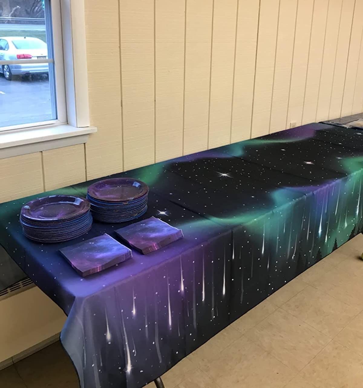 9x5Ft Galaxy Aurora Shooting Star PartyTablecloths Starry Night Tablecovers Twinkle Star Celestial Outer Space Celestial Meteor Theme Decoration for Birthday Wedding Baby Shower Party Supplies