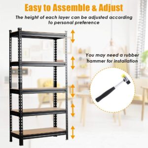 LDAILY 5-Tier Storage Rack, Heavy Duty Steel Shelf Unit with Adjustable Shelves, Boltless Shelving for Free Combination, 60" Commercial Garage Rack Unit (1, Black)