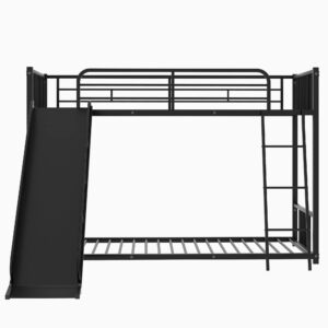 Bellemave Bunk Bed with Slide, Metal Twin Over Twin Bunk Bed with Slide and Ladder, Made of Heavy Duty Steel, for Kids Girls Boys Teens – Black