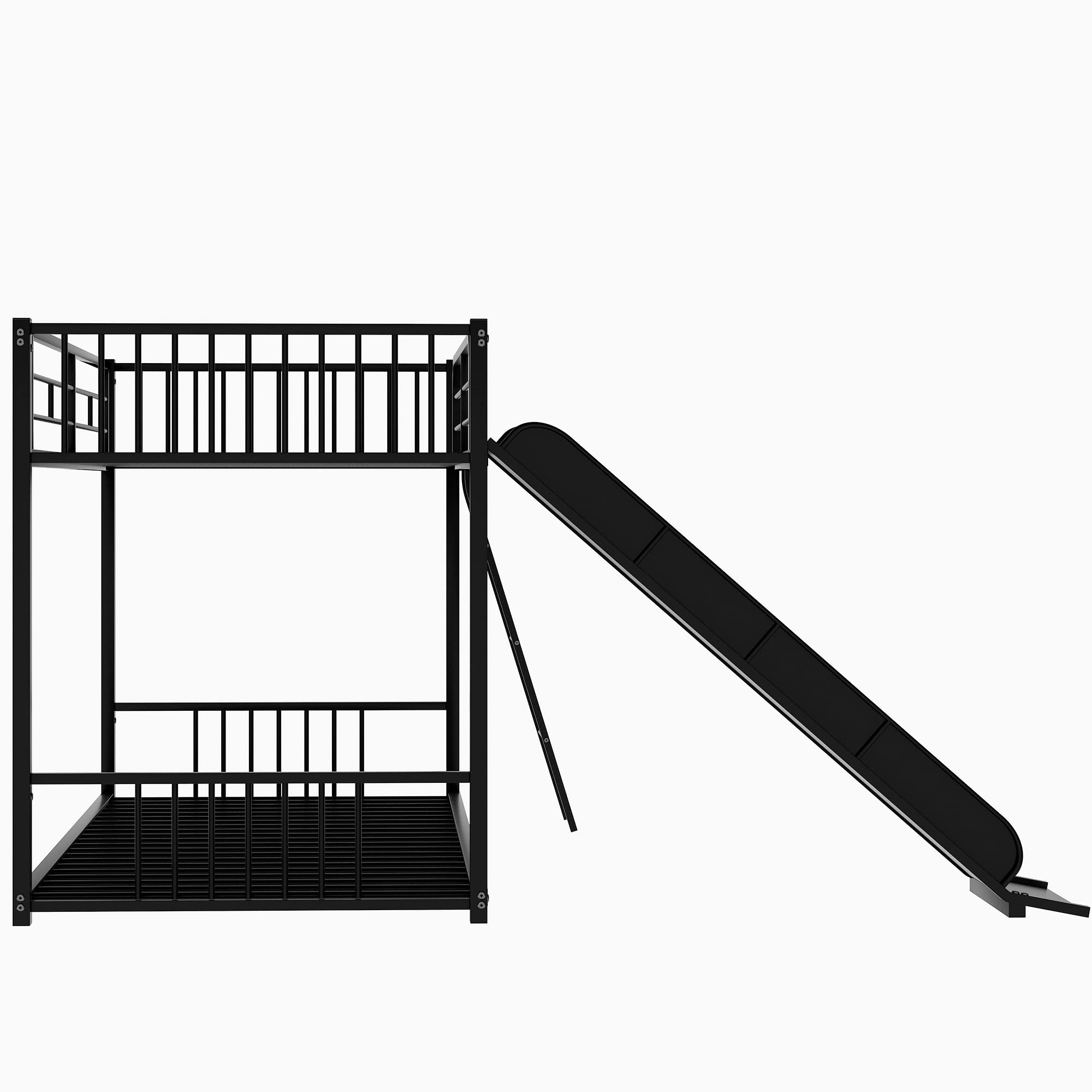 Bellemave Bunk Bed with Slide, Metal Twin Over Twin Bunk Bed with Slide and Ladder, Made of Heavy Duty Steel, for Kids Girls Boys Teens – Black