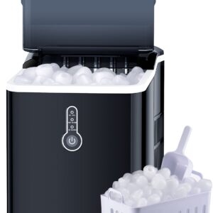 Vestynska 26lbs Ice Maker Countertop, Portable Machine, Self-Cleaning, 9 Cubes Ready in 8 Mins, Mini 1.5L Capacity, Compact Electric Maker, Scoop & Basket, Bullet-Shape, for Camping/RV/Party Black