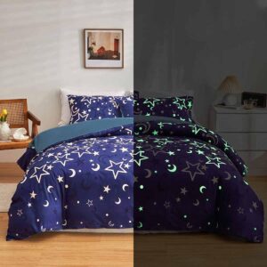 feelyou galaxy glow in the dark duvet cover for girls kids queen purple universe starry night bedding set super soft outer space stars moon comforter cover set girl bedroom glow decor bedspread cover