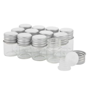 5ml glass vials with screw caps and plastic stoppers, small clear liquid sample vial, leak-proof vial, 12pcs