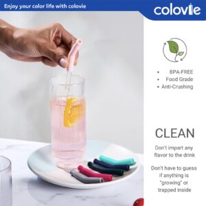 ColoVie Reusable Glass Drinking Straws 6 Straight + Silicone Tips with Curved Bend 6 Pack(BPA Free, Food grade, Non-Rubber) + Cleaning Brush 2 Pack, Clear, Safe, Durable, Stirring, for Tumbler